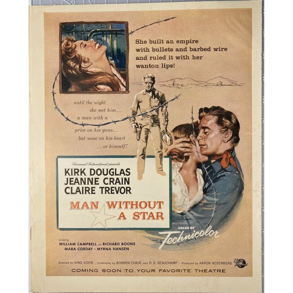 "Man without a Star" Movie Ad Circa 1955 Kirk Douglas-Janne Crain-Claire Trevor